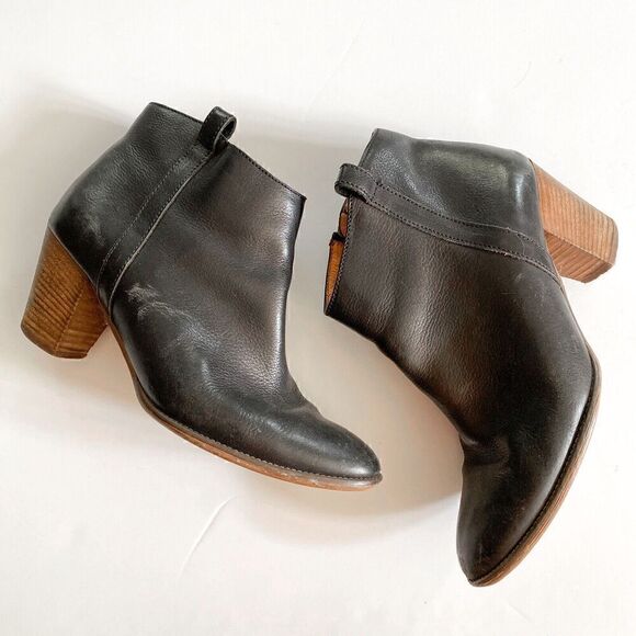 Madewell The Billie Ankle Boots Women 10 Zip Black Leather Stacked Block Heel - Picture 7 of 12